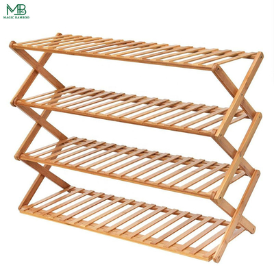 Étagère de stockage de chaussures à 4 niveaux pliable en bois de bambou