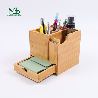 Porteur de stylo multifonctionnel en bambou avec tiroir et coupe-bandes