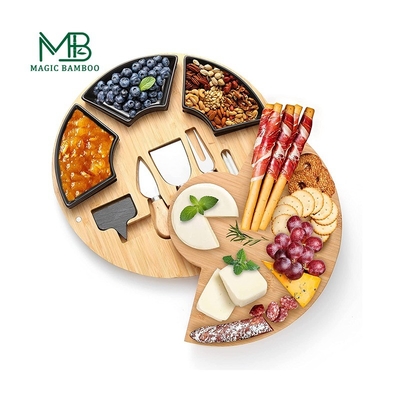 Plateau de fromage de bambou plateau de charcuterie avec ustensiles ensemble de couteau