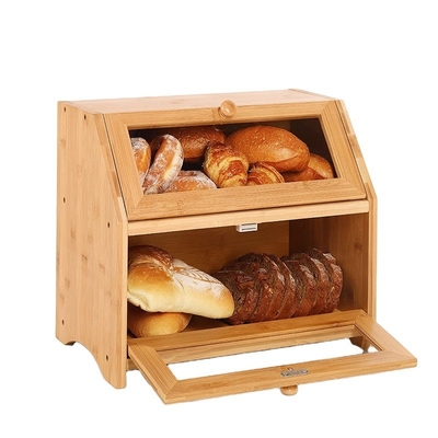 Boîte de rangement de pain en bambou durable avec tiroir