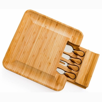 Logo personnalisé Rectangle Bambou Viande Charcuterie Cheese Board avec des couteaux Des couteaux durables
