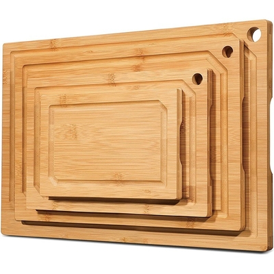 Tableau de coupe en bois de bambou à rainure profonde avec poignées latérales pour le fromage et la découpe des aliments Rectangle moyen 300x250x
