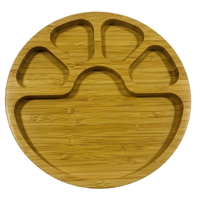 22*22*1.8cm en bambou durable en forme de patte de chien Partition ronde Plate de dîner pour durable