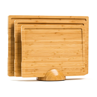 Planche de coupe de bambou à grains de grande taille avec rainure de jus et logo personnalisé