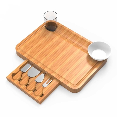 Tableau de fromage en bambou rectangulaire avec un ensemble complet de couteaux à fromage et de conception