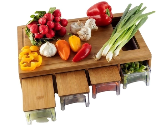 OEM ODM Plaque de coupe en bambou naturel avec rangement multifonctionnel et 4 tiroirs en plateau en plastique