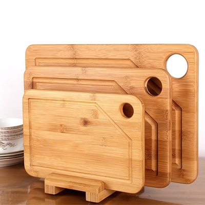 Bloc de coupe de cuisine en bambou Planche de coupe de bois avec rainure de jus 300x250x10 mm Rectangle