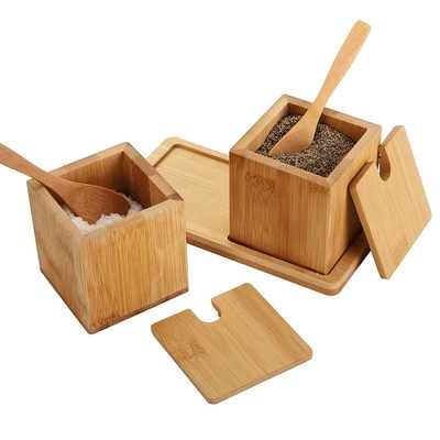 Boîte de stockage à sec de plantes épicées et de sel en bambou naturel 17x7.1x8.2cm