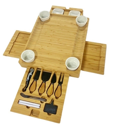 Tableau de coupe de cuisine en bambou naturel avec couteaux et tiroirs multifonctionnels