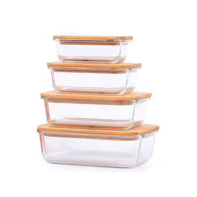 Cuisine Carré Boîtier en verre Boîte à lunch Container avec couvercle en bambou Personnalisable et durable