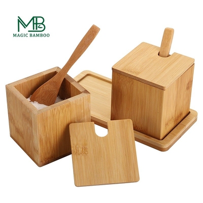 Directement de la boîte complète d' épices de sel de bambou naturel 17x7.1x8.2 cm avec cuillère et plateau de couvercle