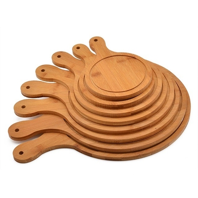 Planche de pizza en bambou rond personnalisée avec poignée certifiée CE / UE personnalisée pour la cuisine