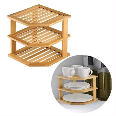 Organisateur de plaques en bambou multifonctionnel pour cuisine et étagère de coin de salle de bain