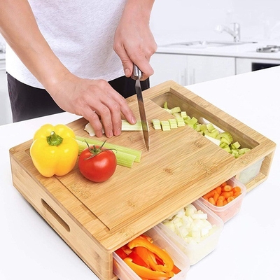Tableau de coupe de bambou sur mesure avec 4 plateaux et couvercles pour la découpe Certificat CE