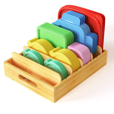 Organisateur de couvercle de récipient alimentaire en bambou avec diviseurs réglables 30,49 x 25,41 x 6,36 cm