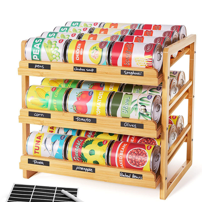 Produit alimentaire de 3 niveaux empilable en bambou peut contenir organisateur de stockage avec autocollant d'étiquette durable