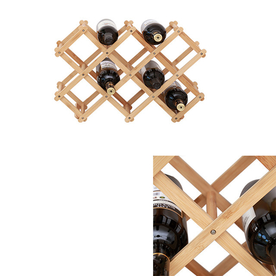 10 bouteilles de forme X capacité pliable debout libre rangement de vin en bambou pour l'espace de cuisine