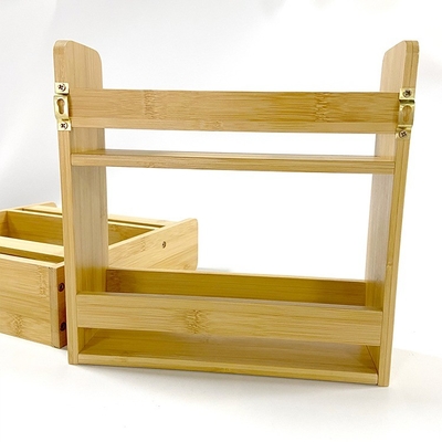 Organisateur à plateau à épices en bambou à double couche 28x28x8cm pour accessoires de cuisine