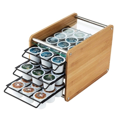 Boîte de rangement en K-cup en bambou à trois couches avec 45 organisateur de porte CE / UE certifié