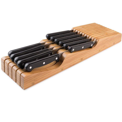 Porteur de couteau en bambou durable à 15 fentes pour accessoires de cuisine à tiroir 43X13.3X5cm