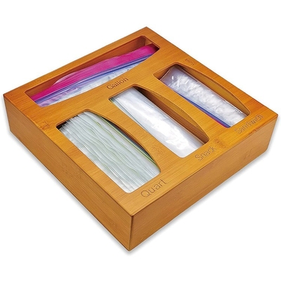 Boîte de rangement à fermeture à glissière en bambou Pour le tiroir de cuisine