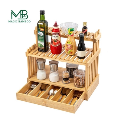 Étagère d'épices en bambou durable 3 niveaux Rectangle de stockage multifonctionnel Cuisine personnalisable