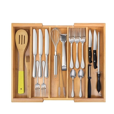 Dispositif de séparation de tiroirs en bambou réglable pour plateau de couverts en bois pour ustensiles d'argent