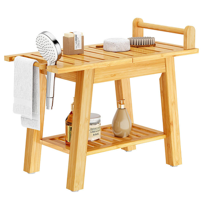 Banquette de douche en bambou écologique à deux niveaux avec étagère de rangement Tabouret de spa en bambou naturel