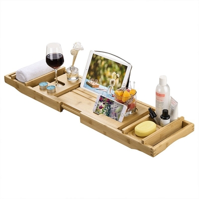 Les côtés extensibles de luxe de bambou baignoire Caddy plateaux pour les livres Tablettes et verres à vin