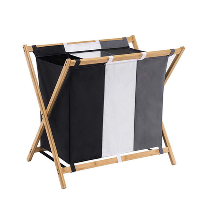 Corbeille de rangement de salle de bain en tissu d'Oxford, panier de lavage de linge avec poignées en bambou