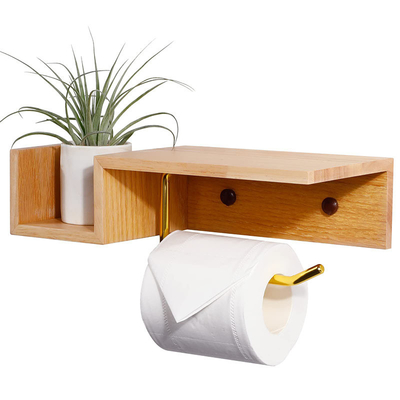 Porte-papiers de toilette en bambou avec étagère