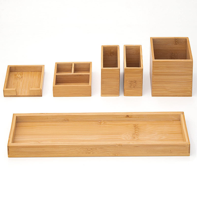Organisez efficacement votre salle de bains avec un plateau de vanité en bambou de 6 pièces 38x10.5x10.1cm
