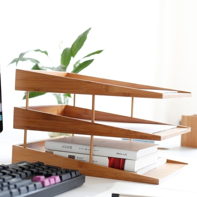Organisateur de fichiers de bureau en bambou naturel pour le papier de bureau et la solution de stockage de magazines