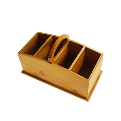 Taille personnalisée Accepté Organizer de bureau en bambou Station Boîte de rangement Porteur avec poignée