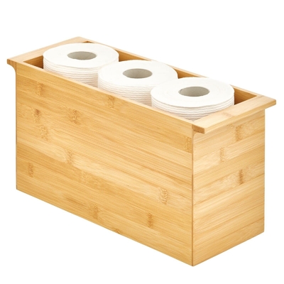 Organiseur de conteneurs de stockage en rouleau de papier toilette en bambou pour salle de bain