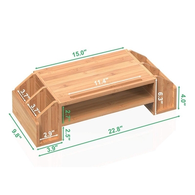 Stand de moniteur en bambou à 2 niveaux pratique avec tiroir de stockage multifonctionnel de 58*25*16 cm
