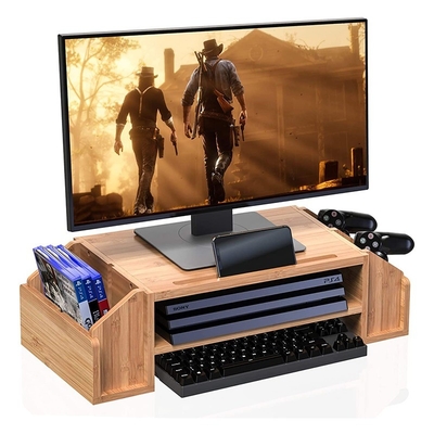 Organisateur de bureau d'ordinateur avec bacs de rangement à double couche Conception en bambou OEM/ODM Accepté