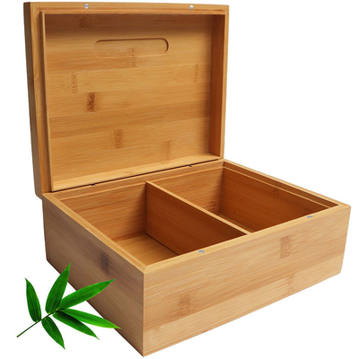 Boîte carrée en bambou avec couvercle et serrure pour ranger des bijoux de thé de tabac 25.4 x 20.1 x 10.1 cm