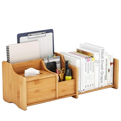 Boîte de rangement en bambou réglable pour l'organisation du bureau 30-56.4 x 18.54 x 18.03 cm