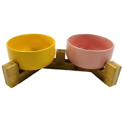 Bambous durable 2 en 1 conception robuste anti-rollover Pet Dog Bowl Holder pour votre salon