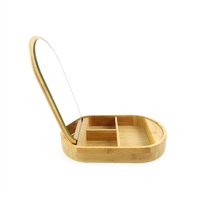Boîte à bijoux en bambou Ovale miroir Organiseur de bijoux Multi divisé