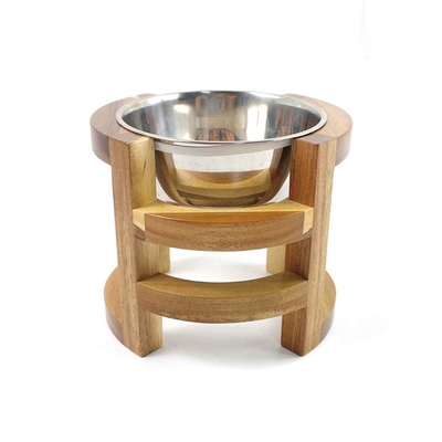 Fabriqué dans un style moderne, alimentation en bambou en bois avec bols en acier inoxydable
