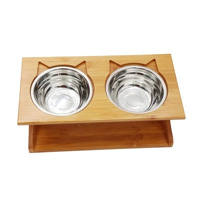 Étagère non pliable hauteur réglable élevée en bambou sublimation bols pour chiens mangeoire pour animaux de compagnie avec support