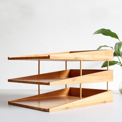Tray de fichiers empilable en bambou 34x25x6cm Organisateur de stockage de bureau multicouche pour le bureau