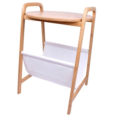 Table de salon en bambou avec rangement en tissu non tissé polyvalent et écologique