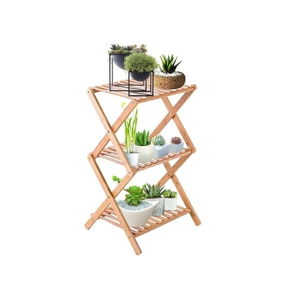 Économiseur d'espace 3 niveaux de pot de fleurs de bambou étagère étagère Planteur Display Organisateur 34x34x97cm