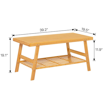 50x100x48.5cm Table à café en bambou à deux niveaux avec étagère de rangement ouverte pour le salon