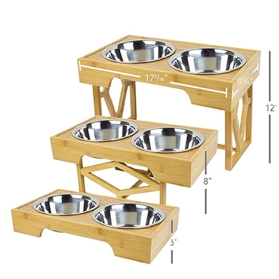 Réglable alimentateur pour animaux de compagnie en bambou élevé 100% solide en bambou Stand Dog Bowl