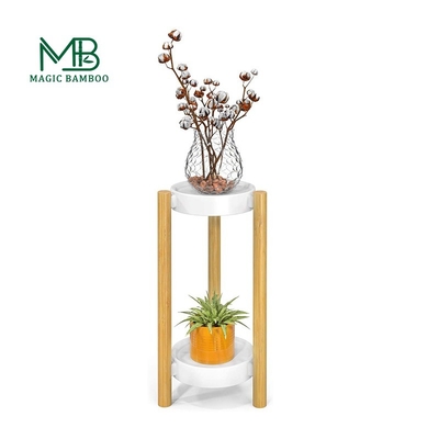 2 étages haut coin porte-plantes en bambou porte-plantes en bois d'intérieur