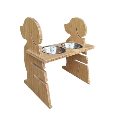 Commande du client hauteur réglable 2 bols en acier inoxydable mangeoire en bambou pour chiens et chats